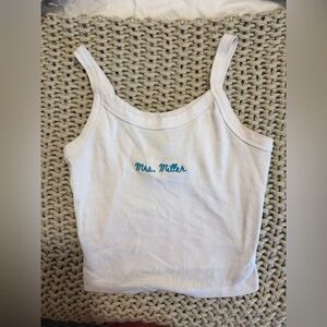 White Tank Top with Blue Embroidery